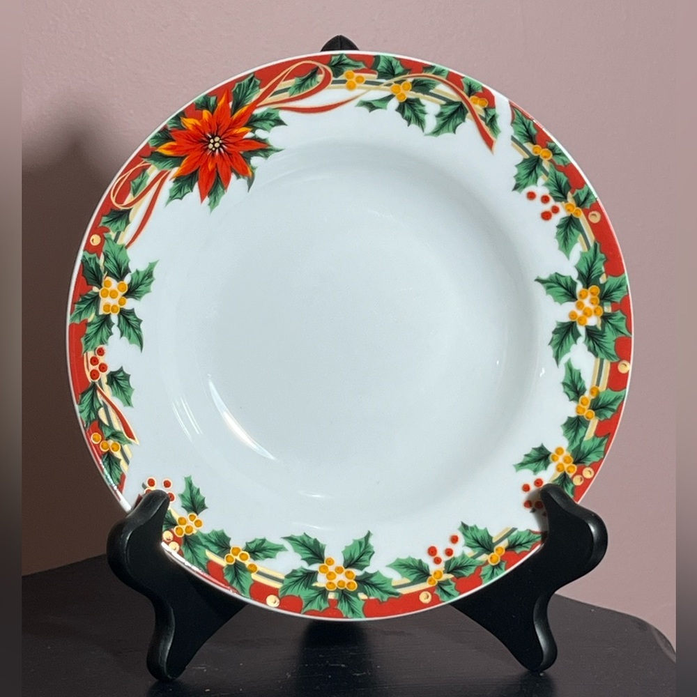 Poinsettia and Holly festive dinnerware bowl ancam porcelain replacement 8”